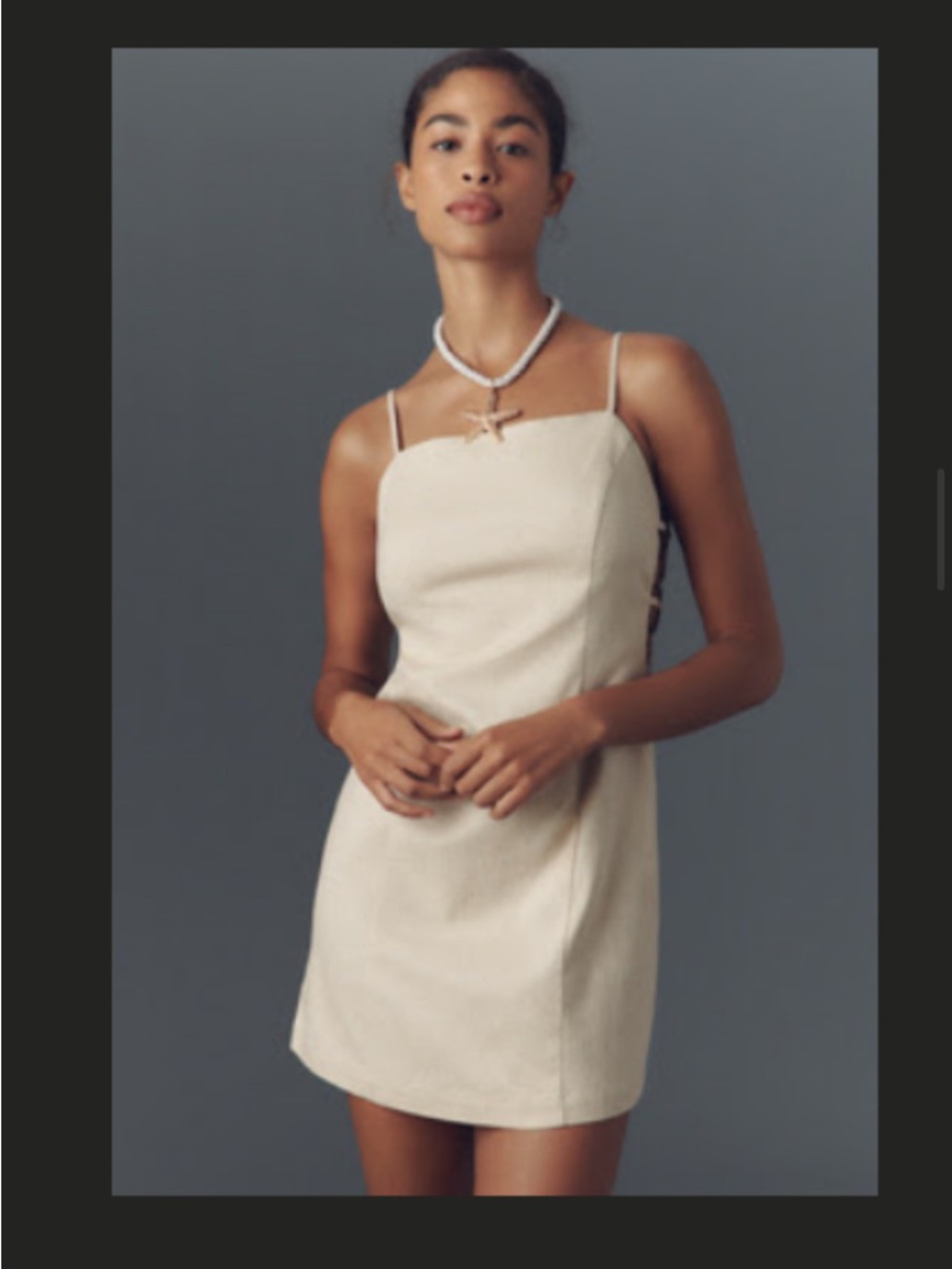 Anthropologie Cream LINEN Square-Neck Mini Dress